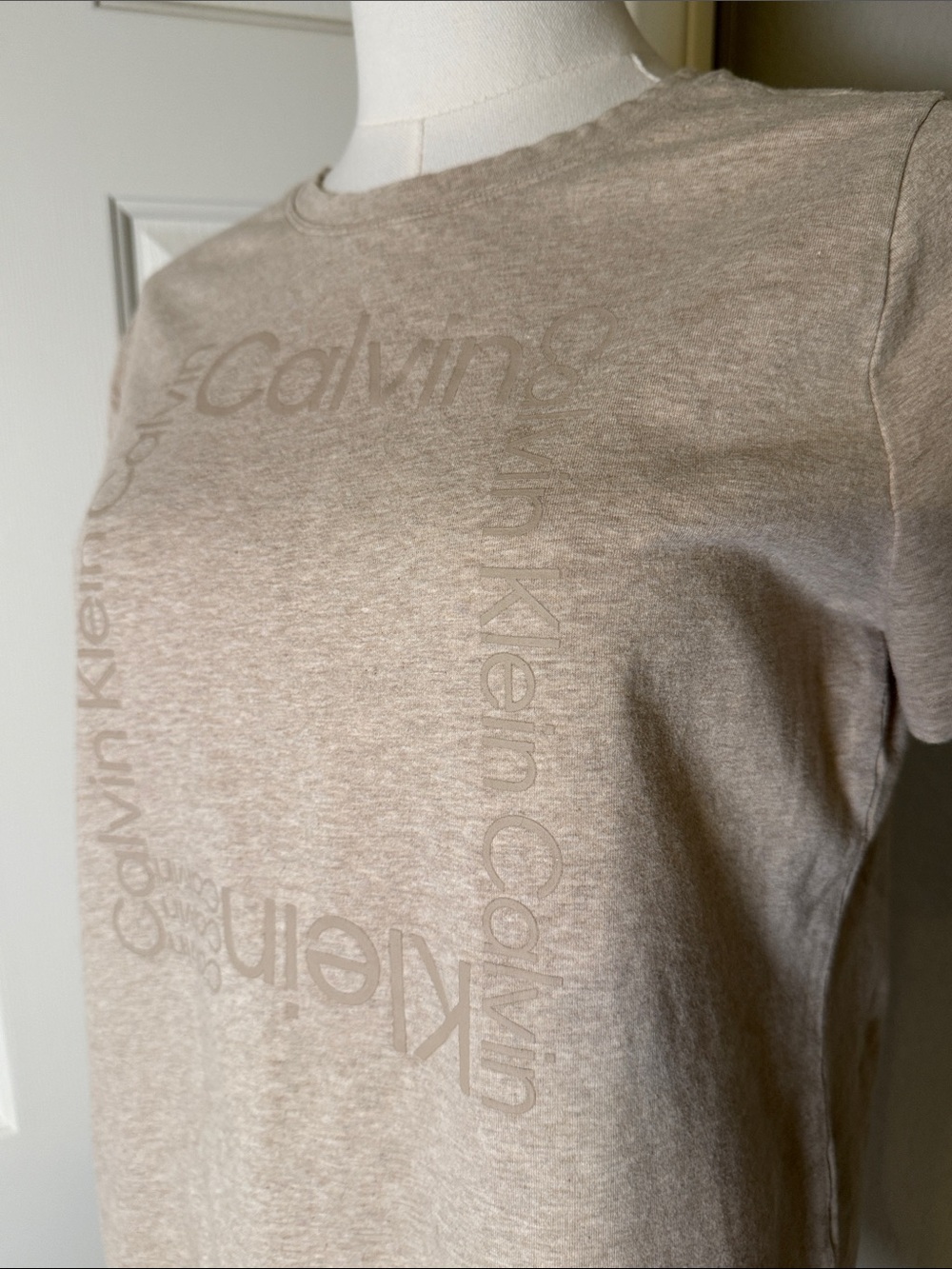 Calvin Klein Women's Beige Logo Short Sleeve Tee